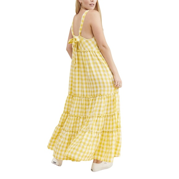 Free People Beach Club Gingham Maxi Dress in Sunshine Yellow/White Sz M - Picture 4 of 16